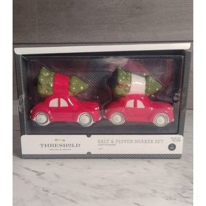 New Threshold Holiday Salt and Pepper Shakers Red Car with Christmas Tree